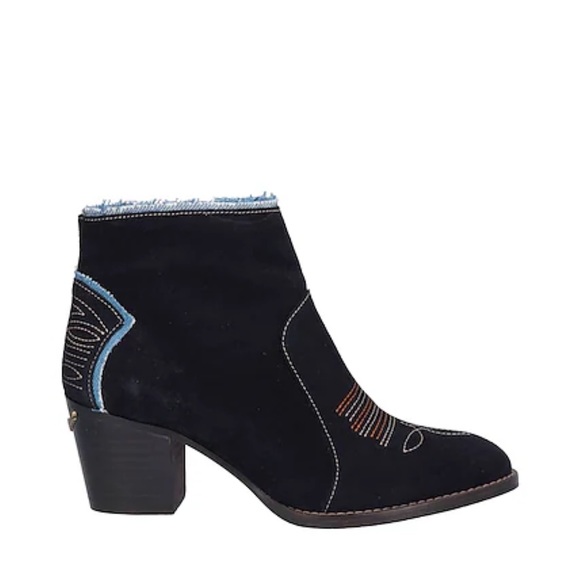 Zadig &Voltaire black suede western style booties with stitching and denim trim - Picture 1 of 12